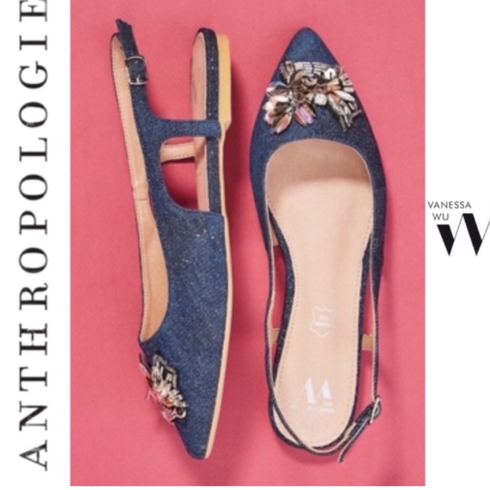 Anthropologie Vanessa Wu Embellished City Flats.
